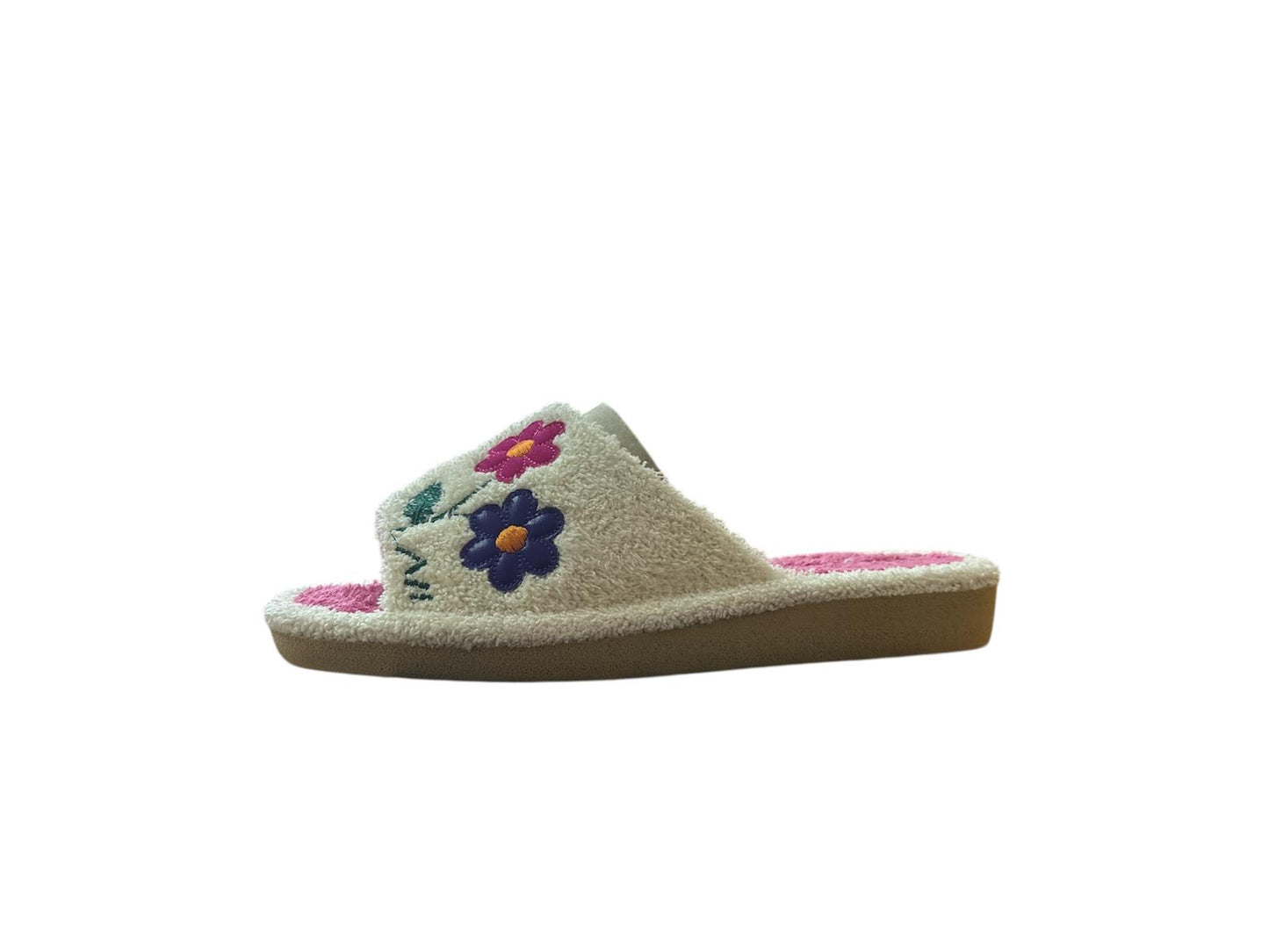 Zapatillas de mujer de rizo crudo/fuxia flores