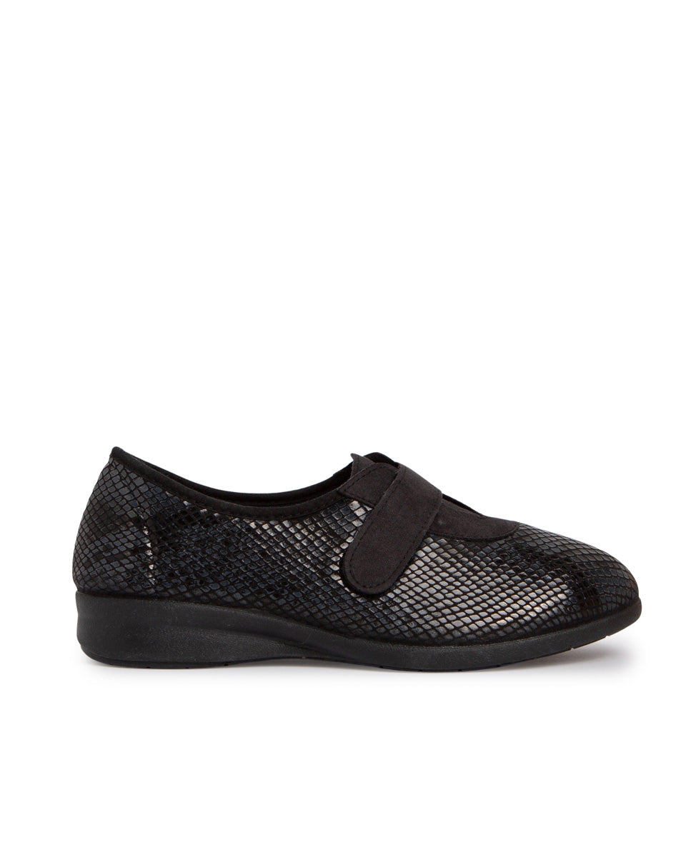 Zapato confort mujer velcro color negro print