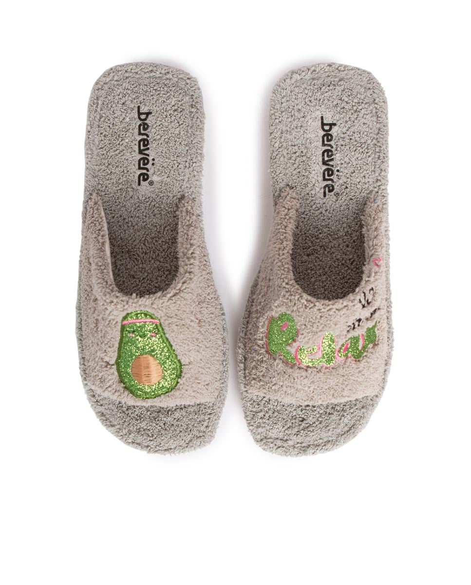 Zapatillas de casa de mujer gris perla aguacate