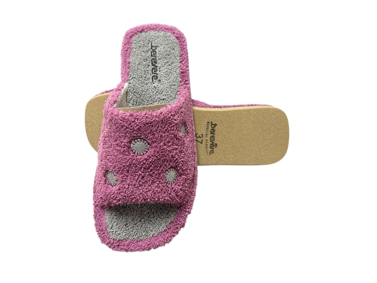 Zapatillas de mujer de rizo malva/gris puntitos