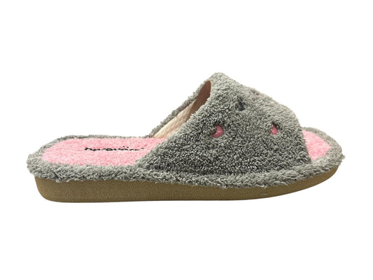 Zapatillas de mujer de rizo gris/rosa corazones