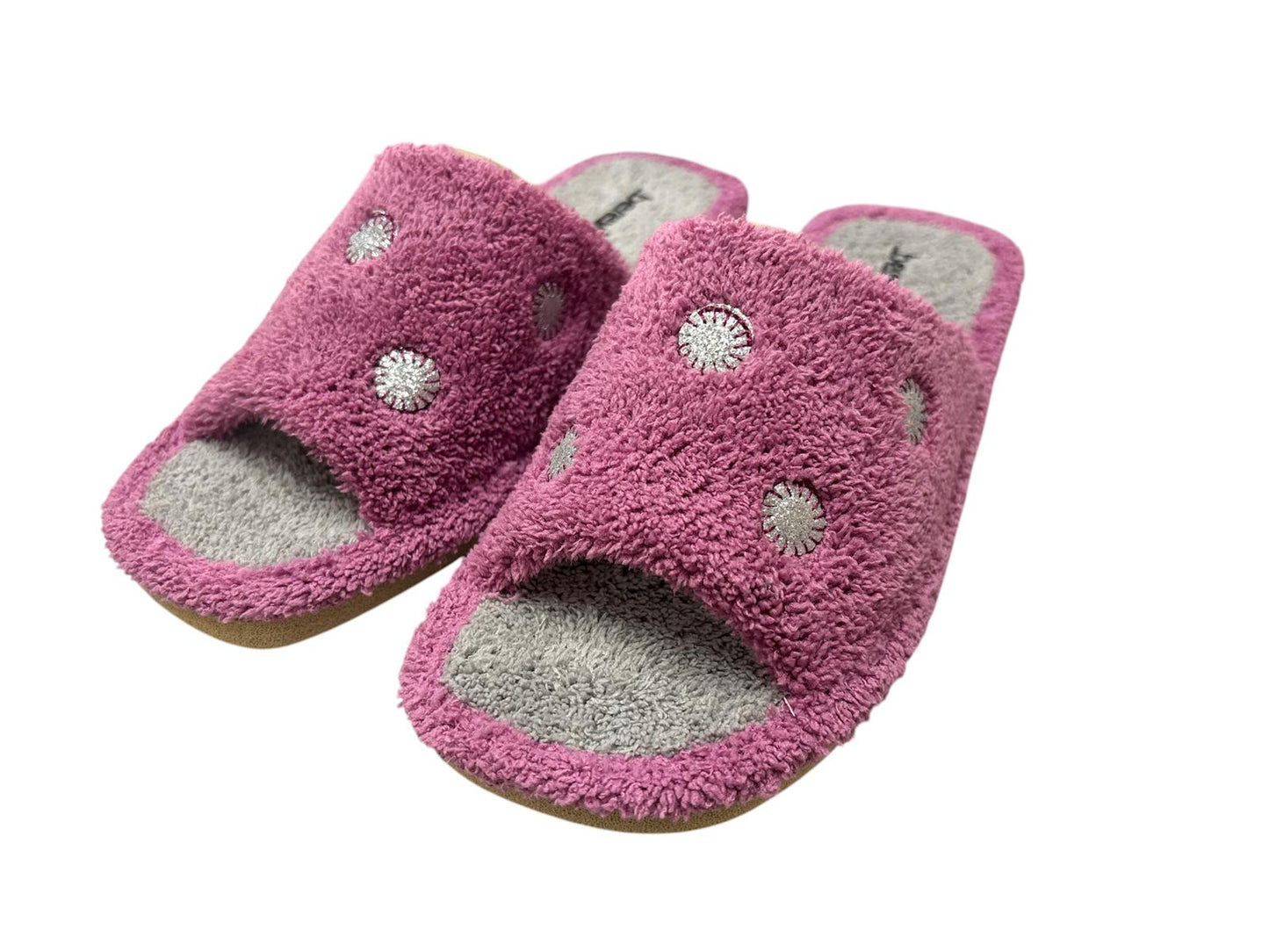 Zapatillas de mujer de rizo malva/gris puntitos