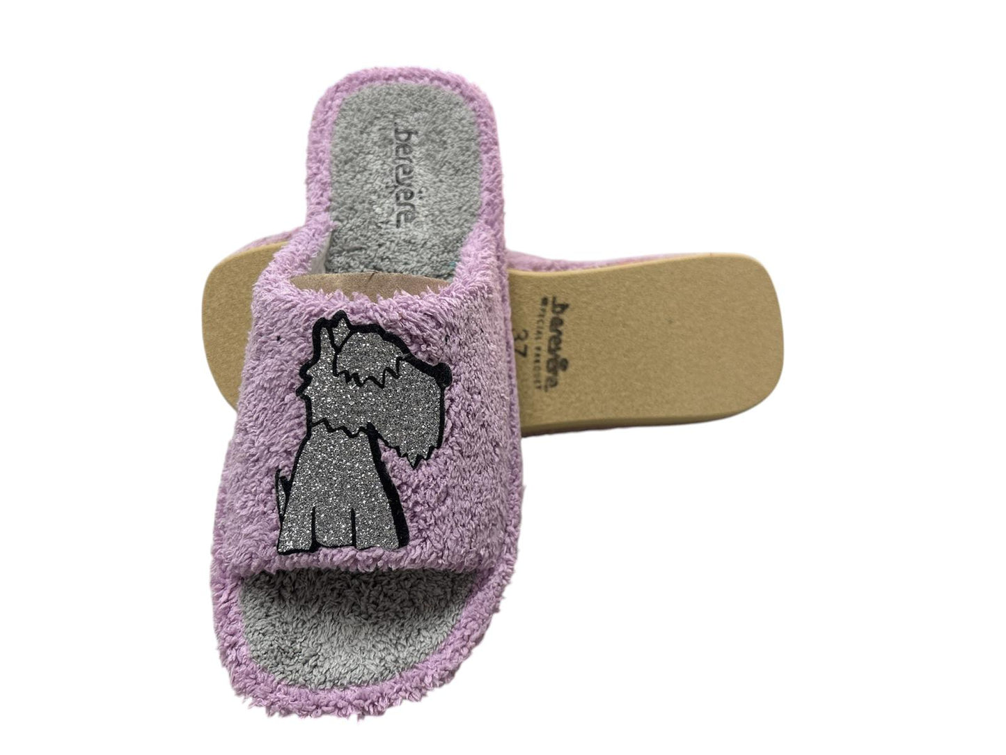 Zapatillas de mujer de rizo lila/gris love dogs