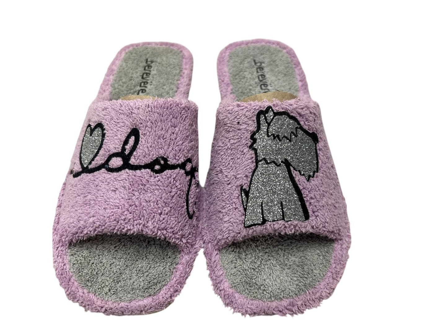 Zapatillas de mujer de rizo lila/gris love dogs